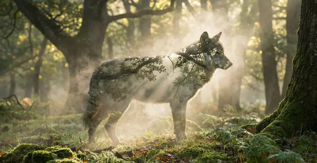 Animale guida spirituale in paesaggio onirico naturale