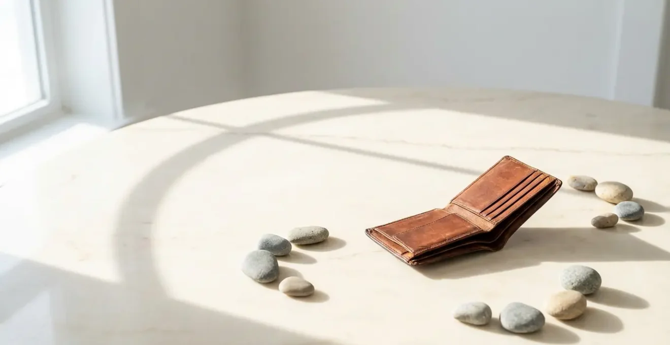 Rappresentazione minimalista del decluttering finanziario attraverso rituali astrologici