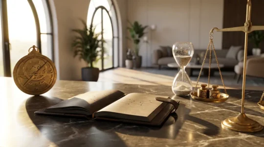 Equilibrio tra astrologia e produttività lavorativa con elementi cosmici