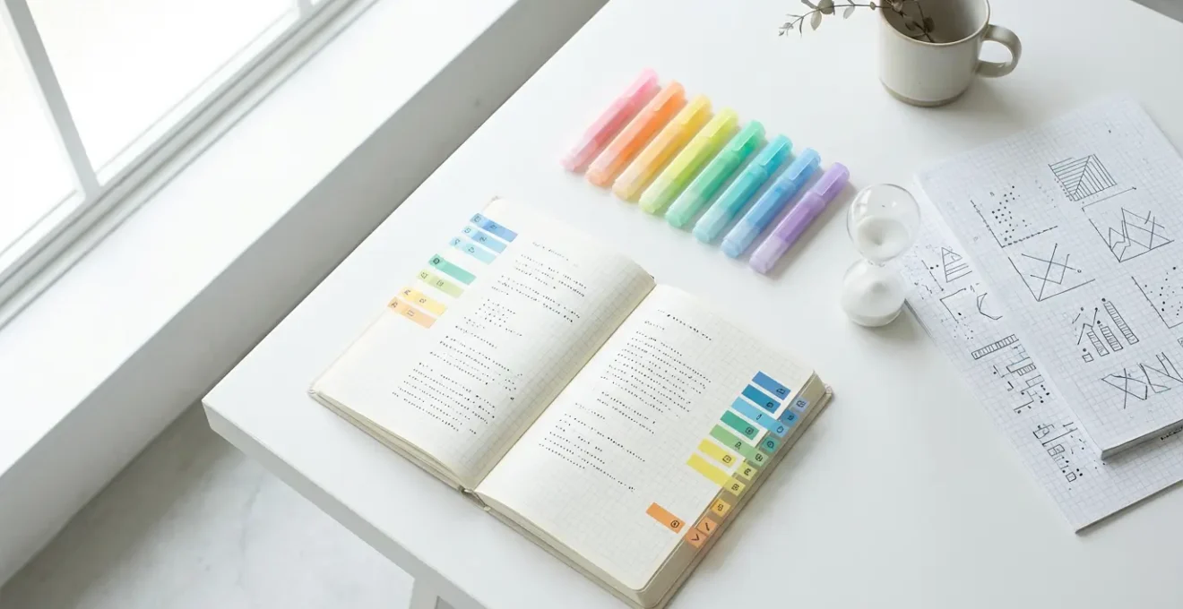 Sistema di tag colorati e pattern visivi in un diario di tarocchi professionale