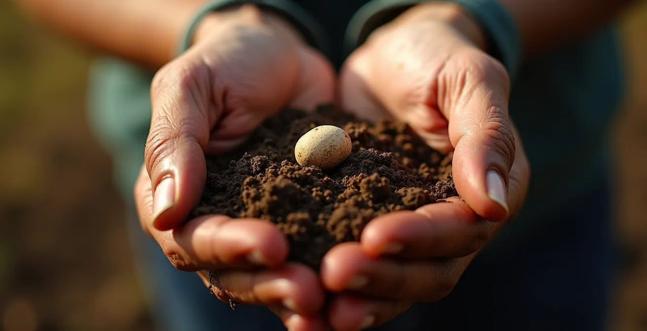 Mani che tengono un seme pronto per essere piantato come simbolo di nuova decisione