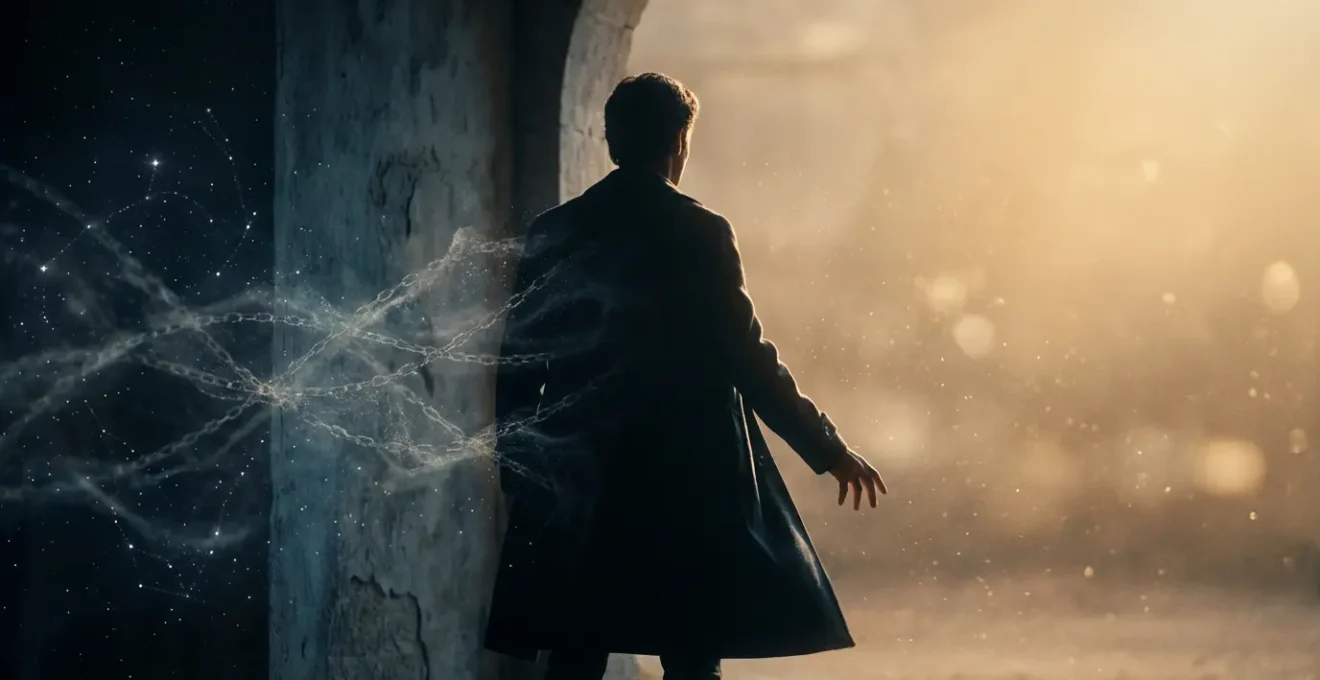 Ritratto simbolico di liberazione dalle catene invisibili transgenerazionali attraverso la connessione astrologica