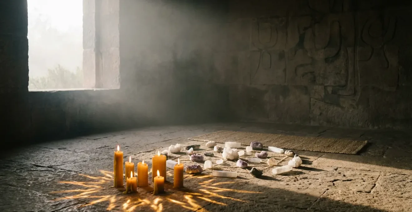 Connessione spirituale con guide ancestrali in atmosfera mistica