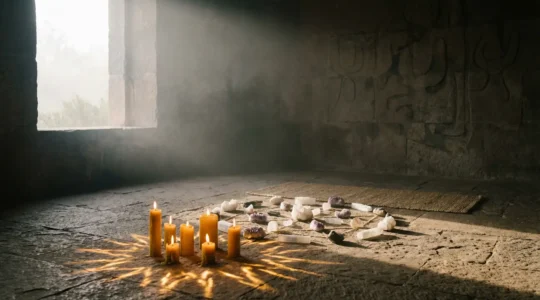 Connessione spirituale con guide ancestrali in atmosfera mistica