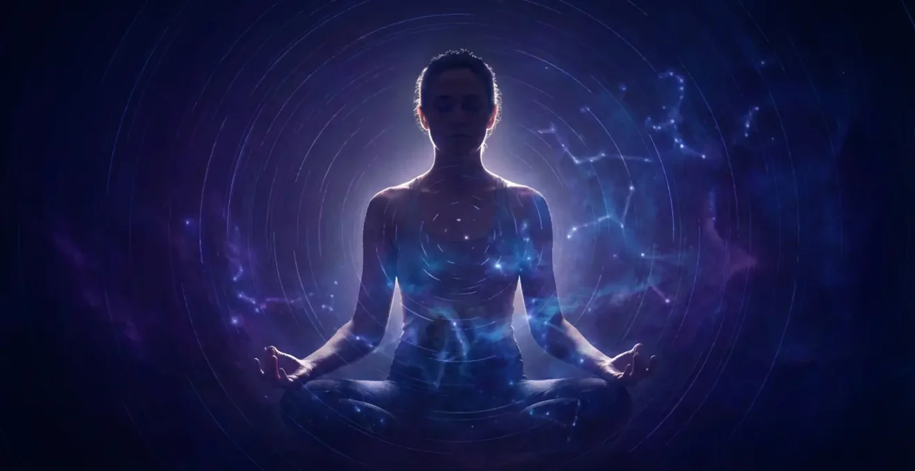 Cielo stellato con costellazioni che formano un volto umano che guarda verso l'interno