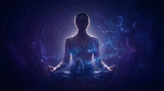 Cielo stellato con costellazioni che formano un volto umano che guarda verso l'interno